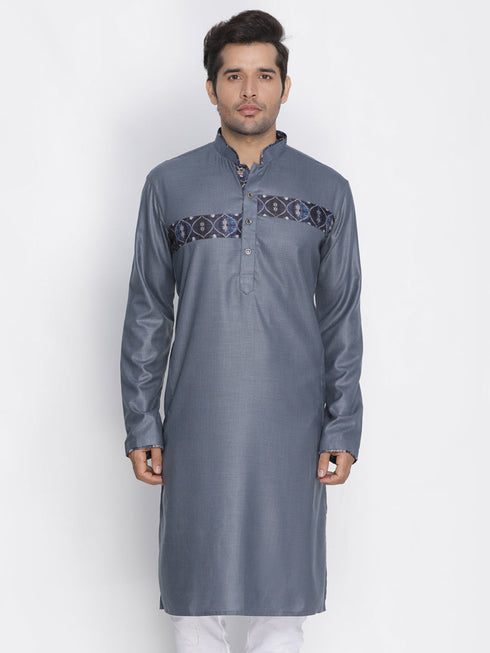 Vastramay Men's Grey Color Cotton Blend Kurta